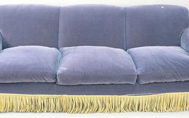 Large mohair upholstered three cushion sofa. lg. 94