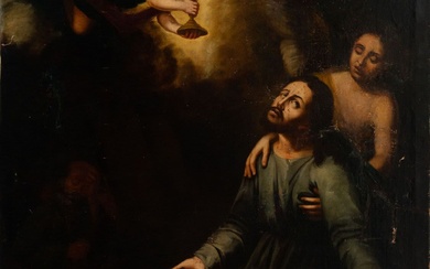 Le Christ soutenu par l'ange, école espagnole ou coloniale de la seconde moitié du XVIIe...