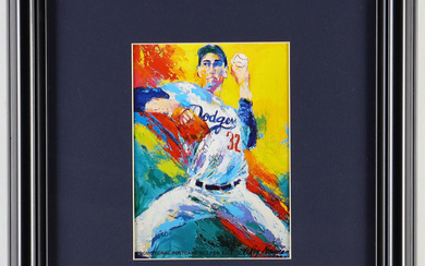 LeRoy Neiman "Sandy Koufax" Custom Framed Print Display With Official Hall Of Fame Bronze Plaque