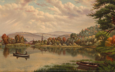 Levi Wells Prentice (1851-1935) Boating in Autumn 11 7/8 x...