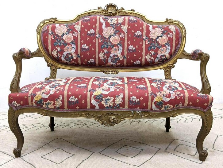 Louis XV Style Settee Sofa with Carved Frame and Open A