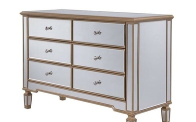 MIRRORED CABINET DRESSER CHEST GOLD LIVING ROOM BEDROOM 6 DRAWERS STORAGE 48"