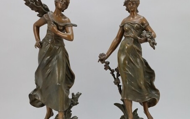 MOREAU Aug. gett. Travailleurs des champs 2 statues en bronze d'art de la fonderie France...