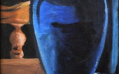 Marie-Thérèse BOURRAT (born in 1938). Still life with blue vase. Oil on canvas signed lower left. 35x27 cm.