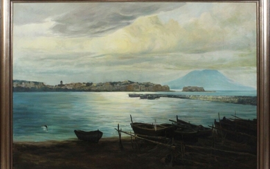 Marina, olio su tela, cm 110x151, entro cornice (difetti sulla tela), Arnaldo Malpieri (1895)