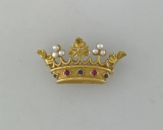 Marquis' crown brooch in 750°/°° gold set with...