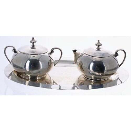 Mid-century CLS Sterling 925 silver oval tray, cream jug and...