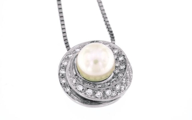Mikawa di Damiani - 18 kt. Akoya pearl, White gold - Necklace with pendant - 0.44 ct Diamond - akoya pearl