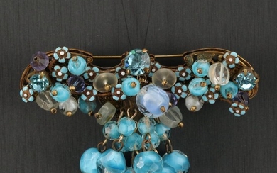 Miriam Haskell Glass and Enamel Floral Fringe Bead Brooch