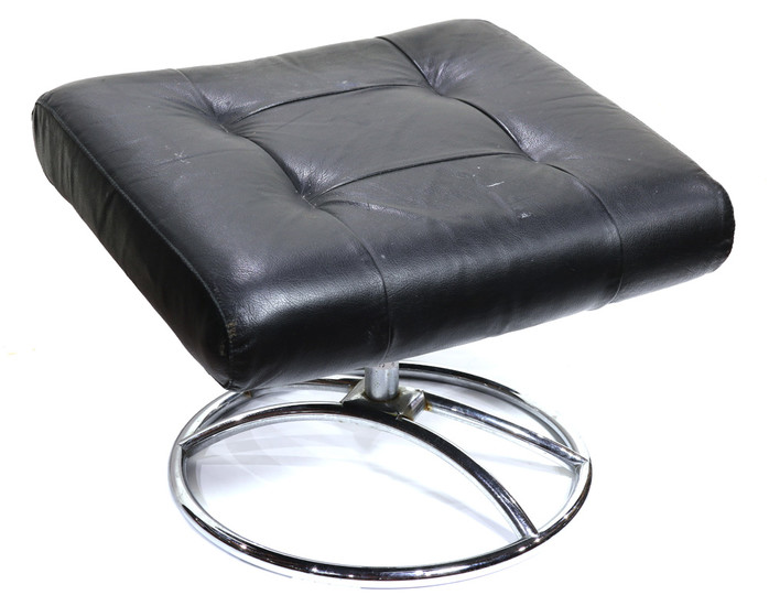 Modern black leather and chrome lounge chair with ottoman