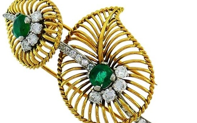 Monture Cartier Emerald Diamond Gold Pin Brooch Clip