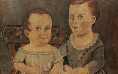 NEW ENGLAND WATERCOLOR OF TWO CHILDREN ATTRIBUTED TO MARY B. TUCKER (1784-1853).