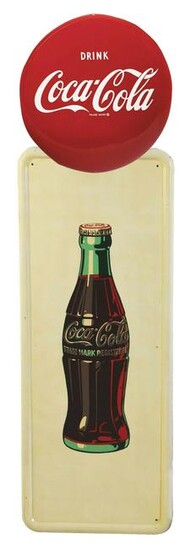 NEW OLD STOCK COCA-COLA BOTTLE AND BUTTON SIGN.