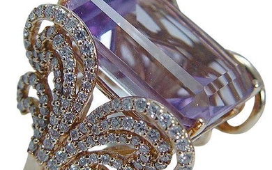 Natural Amethyst Diamond Ring 18K Gold Tag $4700 Italy