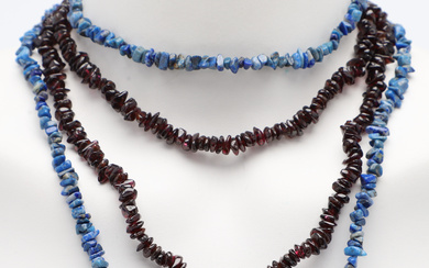 Necklace, 2 pieces, lapis lazuli & garnets.