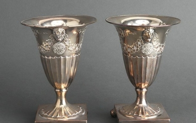 Neoclassical Style Silver Mantel Urns, Pair