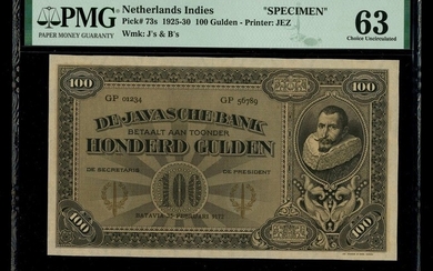 Netherlands Indies: De Javasche Bank, 100 Gulden specimen proof, 1925-1930, test print date '35...