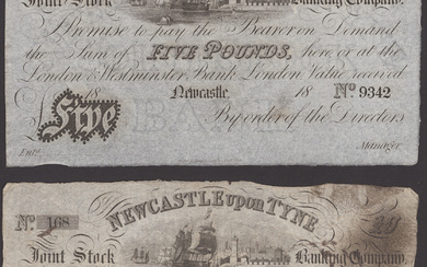 Newcastle upon Tyne Joint Stock Banking Company, unissued £5, 18-, serial number...