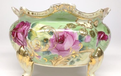 Nippon Pink Rose Footed Porcelain Bowl