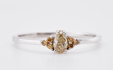 No Reserve Price - 0.26 tcw - Fancy Yellow - 14 kt. White gold - Ring Diamond