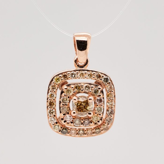 No Reserve Price - 0.55 tcw - Nat. Fancy Deep Brownish Yellowish Green - 14 kt. Pink gold - Pendant Diamond