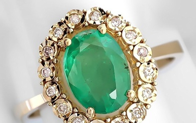 ***No Reserve Price*** 1.26 Carat Emerald and Pink Diamonds Ring - 14 kt. Gold - Ring