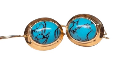No Reserve Price - Earrings - 14 kt. Yellow gold Turquoise