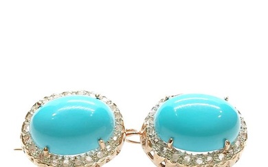 No Reserve Price - Earrings - 9 kt. Rose gold, Silver Turquoise - Diamond