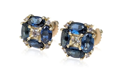 No Reserve Price Earrings - Yellow gold 2.20ct. Oval Sapphire - Diamond