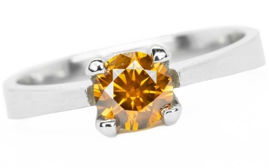 No Reserve Price - Ring - 18 kt. White gold - 0.65 tw. Orange Diamond (Natural coloured)