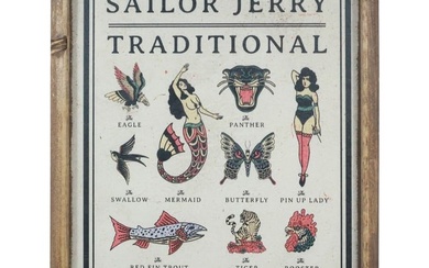 Novelty Wood Print Tattoo Sign Sailor Jerry Traditional Old School 13.25 in. x 17.75 in.