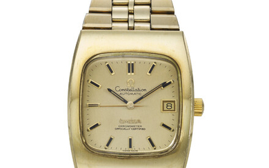 OMEGA, REF. 166.059, CONSTELLATION, A FINE STEEL AND 18K YELLOW GOLD PLATED CUSHION WRISTWATCH WITH DATE