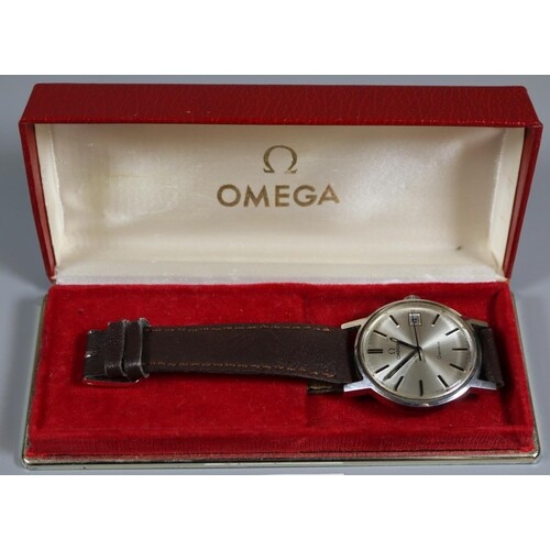 Omega steel gentleman's wristwatch with satin face having ba...