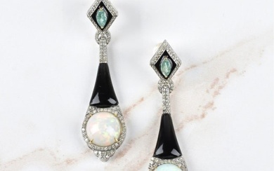 Opal, Diamond, Emerald and Onyx Earrings