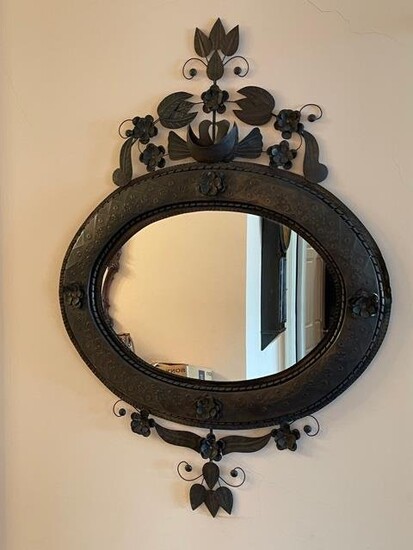 Ornate arts and Crafts Hand metal Mirror
