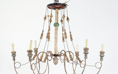 PAINTED WOOD IRON 6-ARM CHANDELIER GILT DETAILS