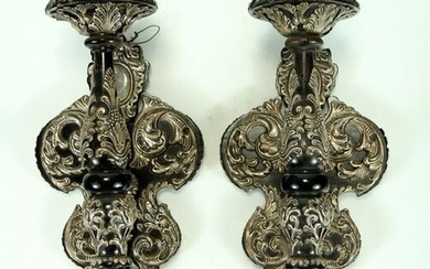 PAIR 19TH C. CONTINENTAL SILVER MOUNTED SCONCES