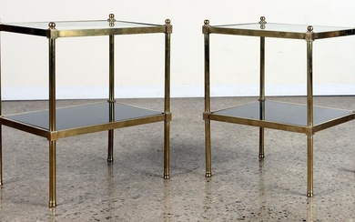 PAIR BRASS GLASS MID CENTURY MODERN END TABLES