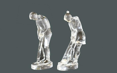 PAIR OF BACCARAT COLORLESS GLASS MALE & FEMALE GOLFERS