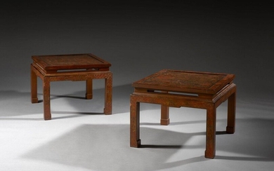 PAIR OF LACQUERED WOOD BASS TABLES, China, Ming Dynasty plateaus...