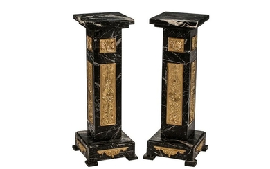 PAIR OF LOUIS XVI STYLE CARVED MARBLE & BRONZE-MOUNTED