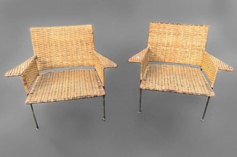 PAIR OF MID-CENTURY WOVEN CLUB CHAIRS