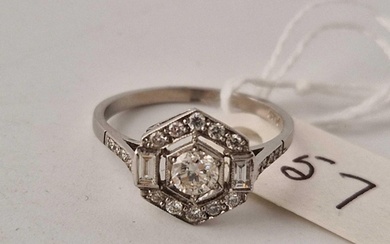 PLATINUM & DIAMOND RING WITH FRENCH CONTROL MARKS SIZE P 3.5...