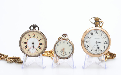 POCKET WATCH, 3 pcs, silver mm, among others Hamilton, with chains.