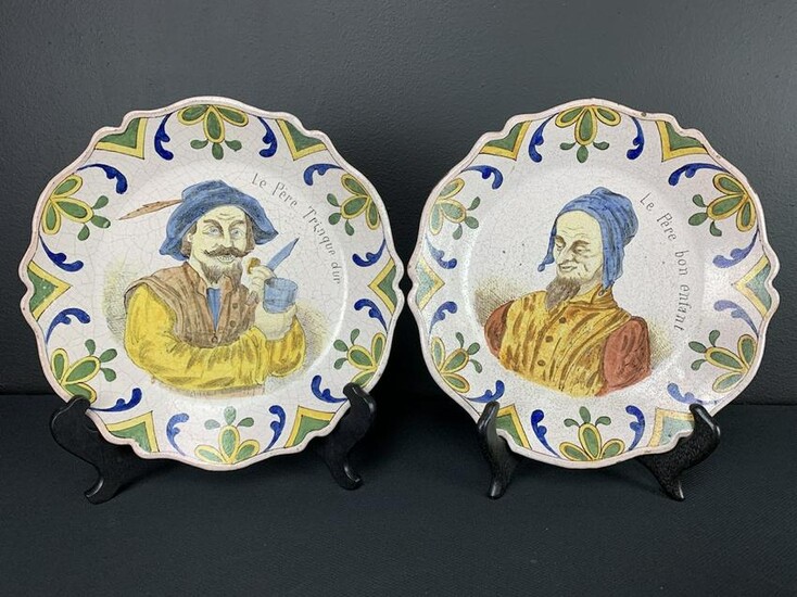 Pair 19th C French Faience Plates