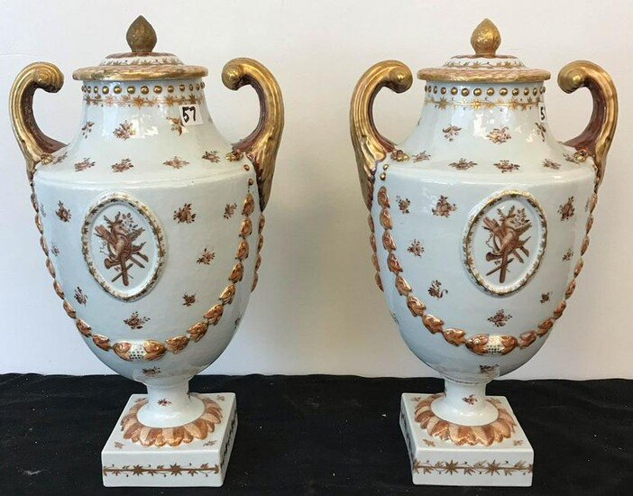 Pair Of 18th C. Hand Painted Porcelain French Mantle