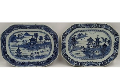 Pair Of Chinese Export Blue & White Porcelain Platters