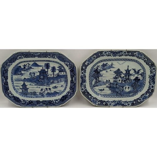 Pair Of Chinese Export Blue & White Porcelain Platters