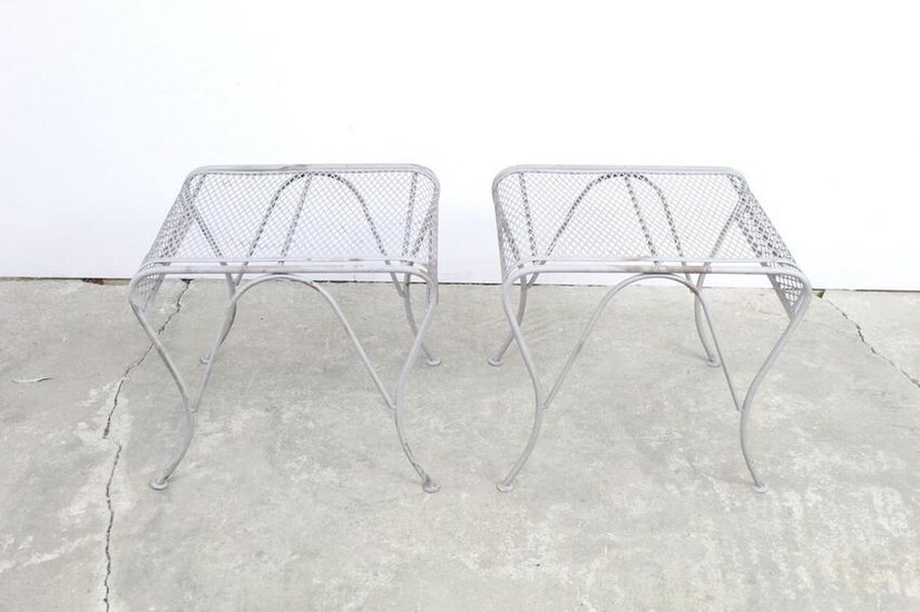 Pair Silver Painted Metal Garden Patio Stools/ Tables