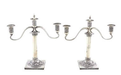 Pair Tiffany & Co silver three-light candelabra (2pcs)